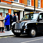 **

"A classic London black cab waits at a taxi rank outside Paddington Station, fully clothed passengers boarding, appropriate attire, safe for work, daytime, perfect anatomy, correct proportions, professional photography, high quality, family-friendly"

**