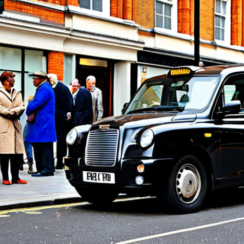 Home 17 **
"A classic London black cab waits at a taxi rank outside Paddington Station, fully clothed passengers boarding, appropriate attire, safe for work, daytime, perfect anatomy, correct proportions, professional photography, high quality, family-friendly"
**