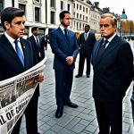 Royal Scandal & Public Disapproval**

"A group of diverse citizens looking concerned and disapproving, gathered around newspapers with headlines about royal scandals, set in a modern city square, appropriate attire, fully clothed, safe for work, perfect anatomy, correct proportions, family-friendly, professional illustration."

**