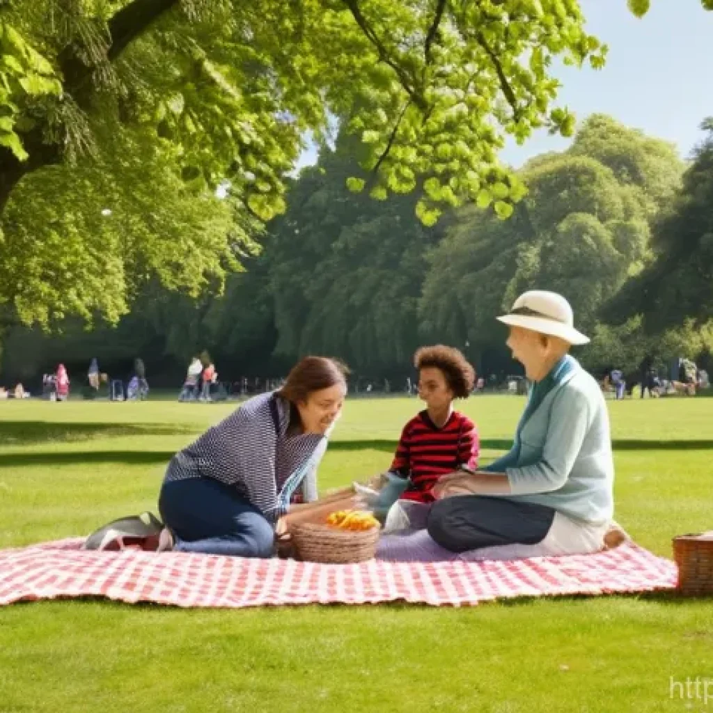 주말에 문 닫는 영국 상점 - A heartwarming scene of a diverse British family (parents, two children, and grandparents) enjoying ...