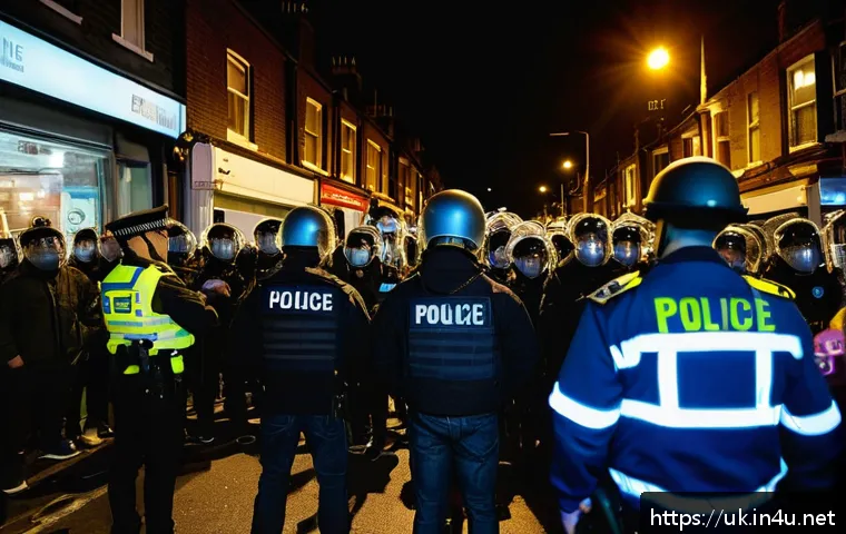 2011년 런던 폭동 원인 - A tense urban street scene in Tottenham, London, at dusk, showing a diverse group of young people ga...